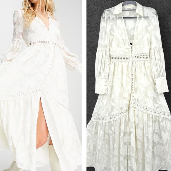 Asos Design Cream Burnout Lace Maxi Dress 2 Cottagecore Prairie Boho Coachella - Picture 1 of 15